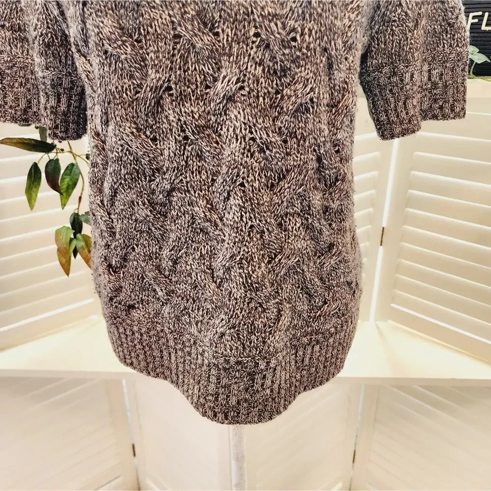 ALICE + OLIVIA 3/4 SLEEVE TURTLENECK GRAY CABLE KNIT SWEATER SIZE MED